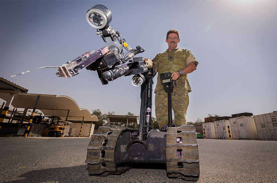 Talon Explosive Ordnance Disposal Robot at Australia's main operating base in Middle East Warrant-Officer-(WOFF)-Rodney-Amos_Talon-Robot_01